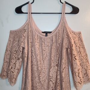 White House Black Market Pink Lace Cold Shoulder Blouse